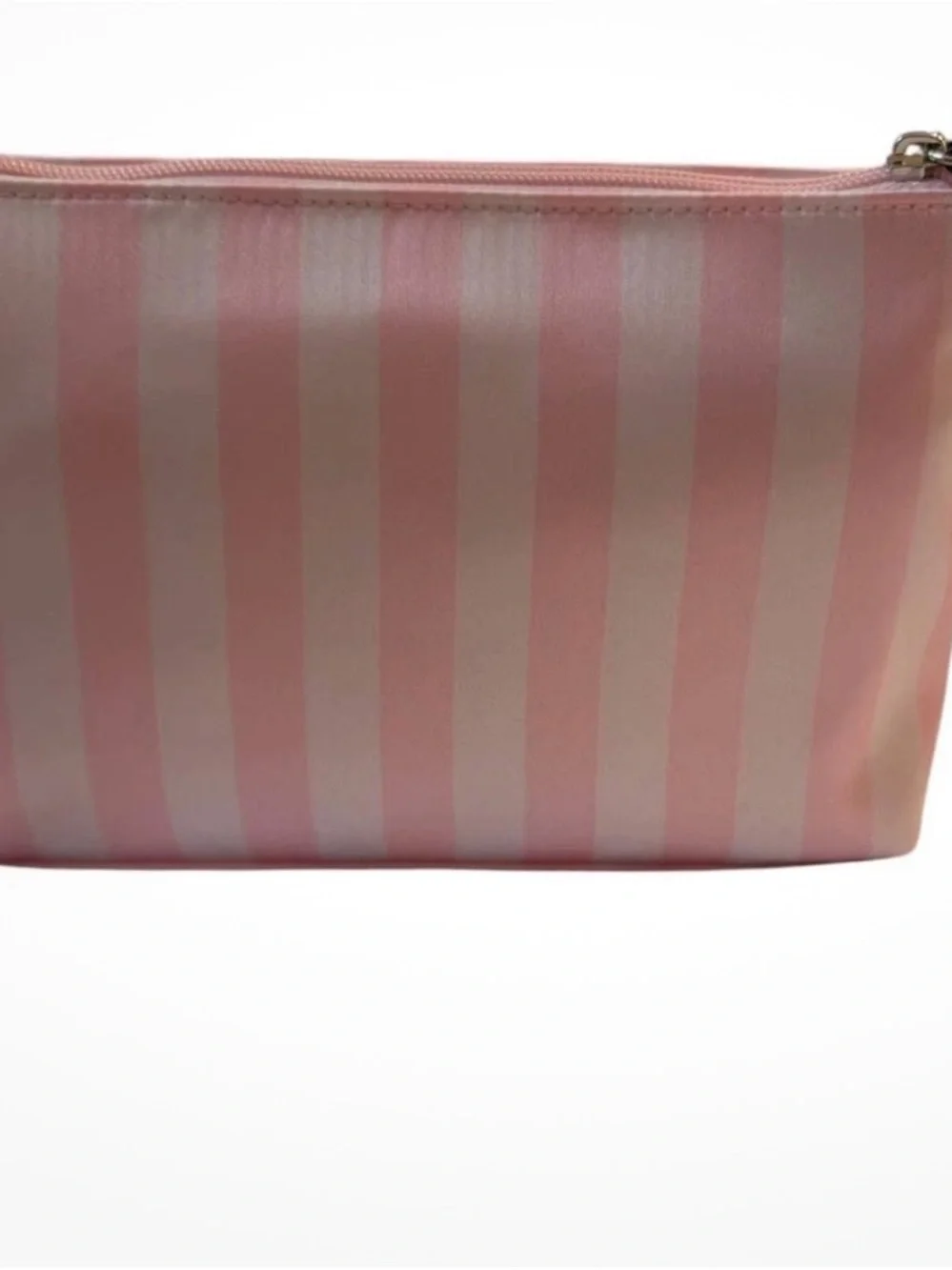 Pink & White Striped Cosmetic Pouch with Crystal Wing Accent
